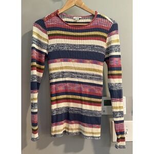 Sundance Sweater‎ Colorful Striped Ribbed lightweight knit Women's Small